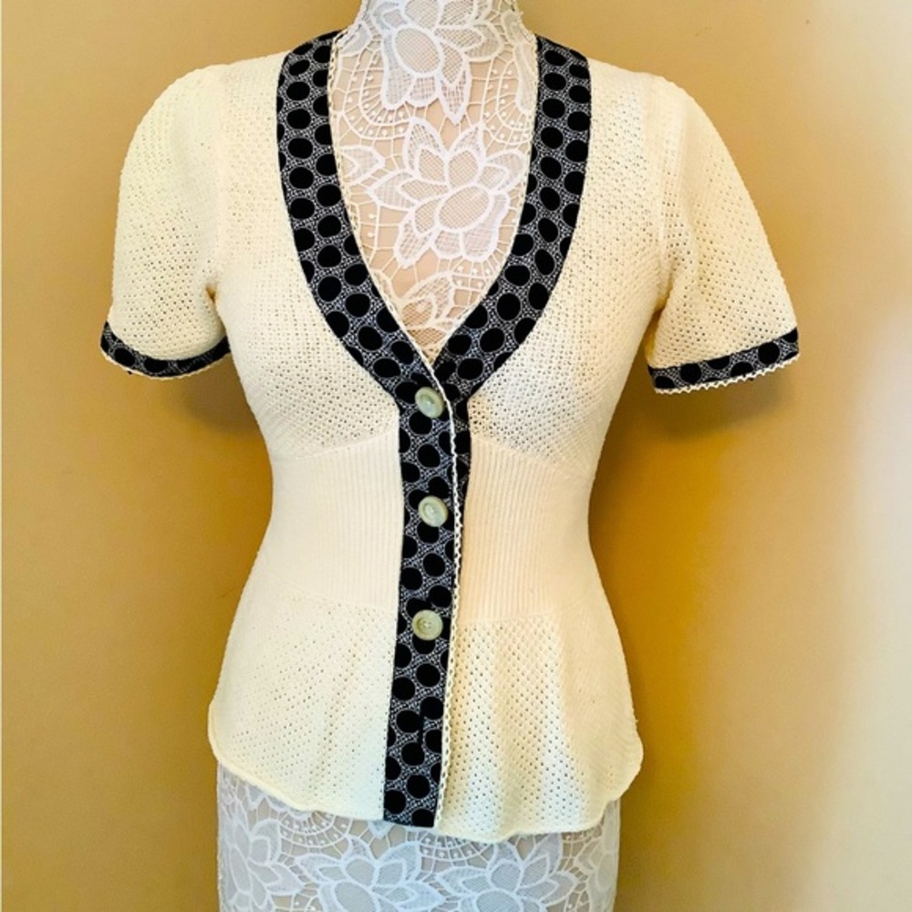 SHEIN Cream Knit Button Front Peplum Top M